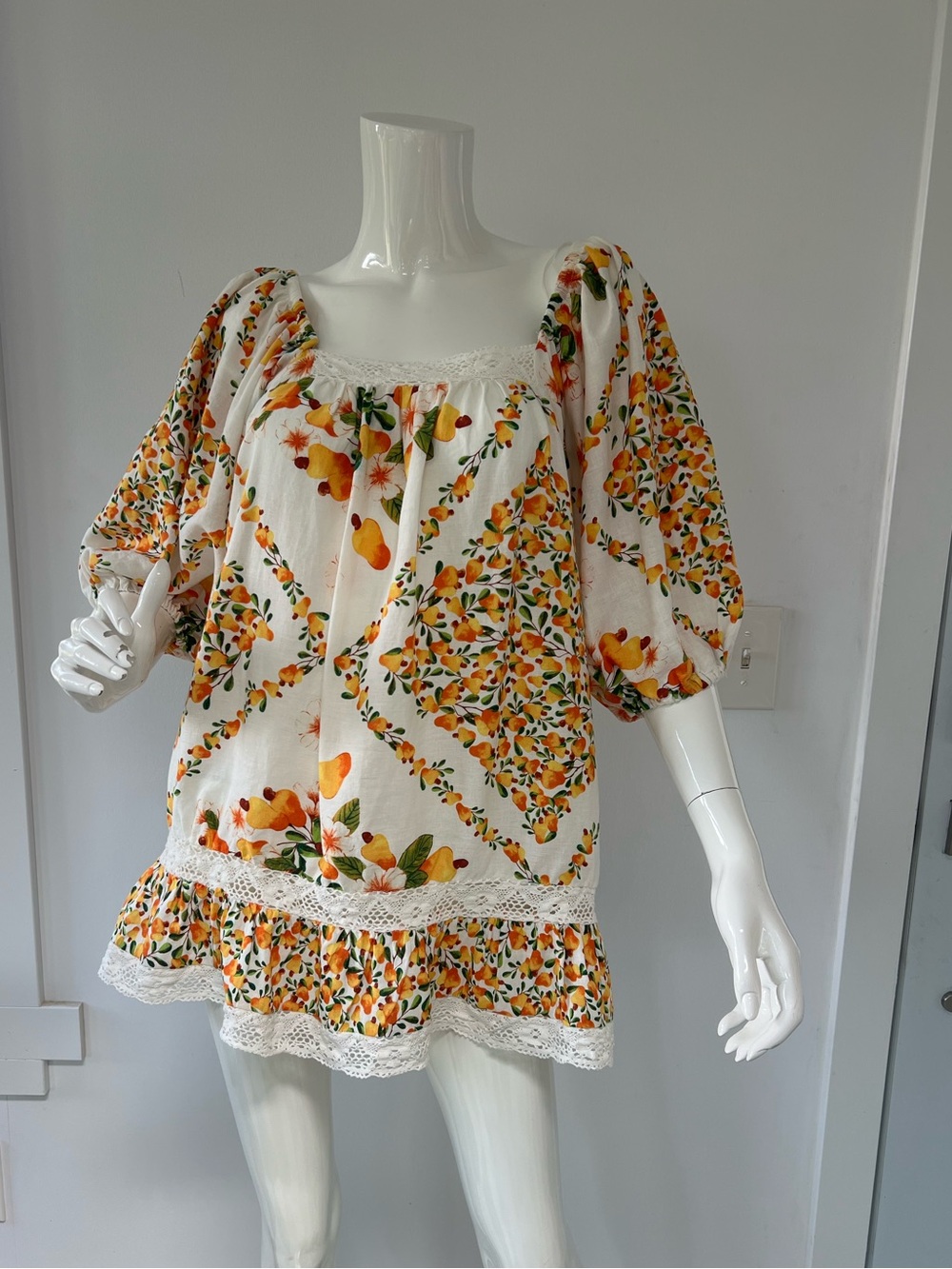 Linen Blend Boho Blouse with Lace Trim  puff sleeves,cottage core feminine